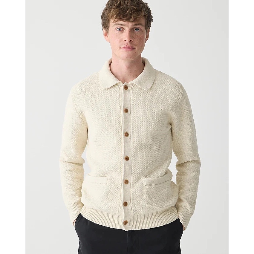 美系J褶裥提花翻领口袋针织开衫