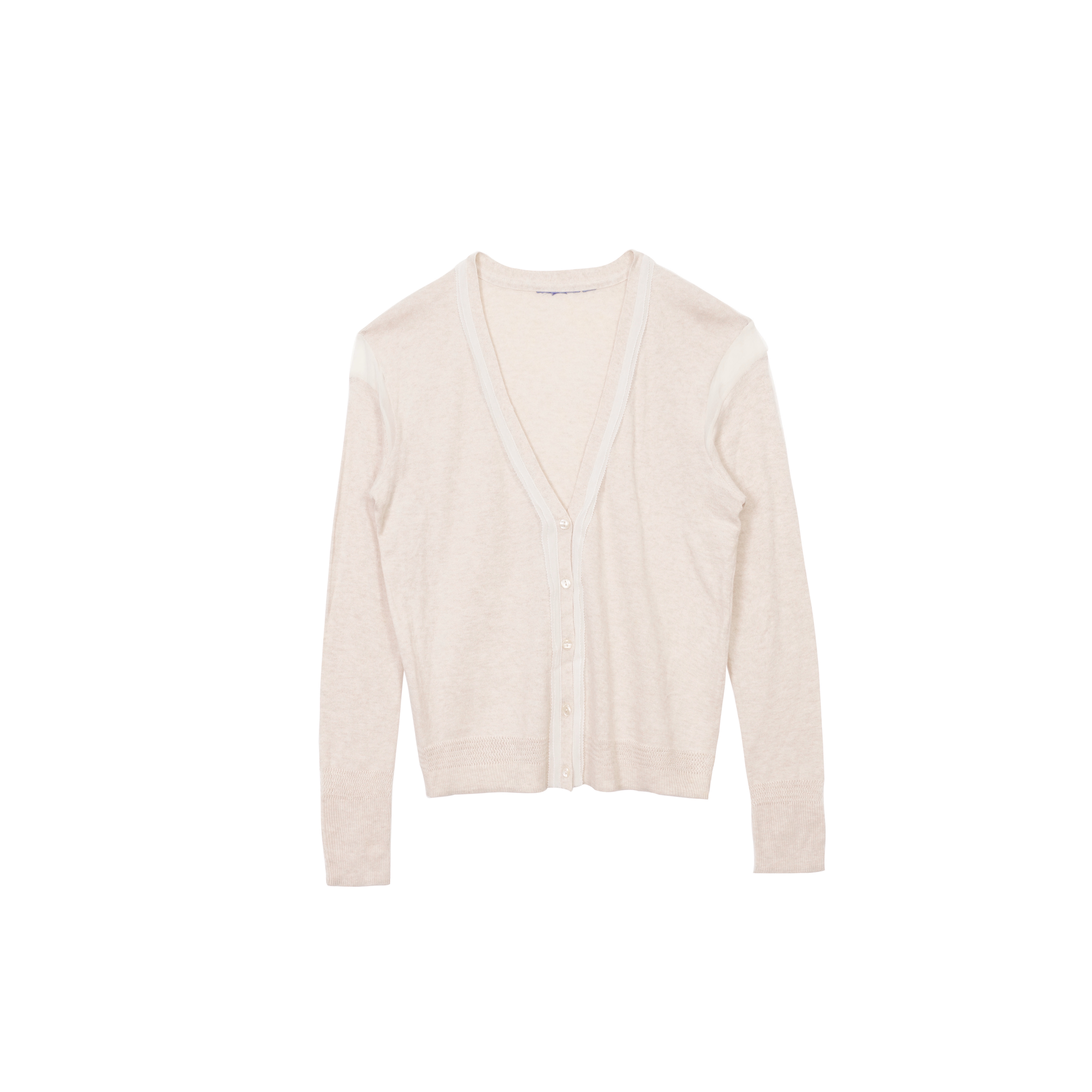 美系经典R米色提花镶边V领开衫