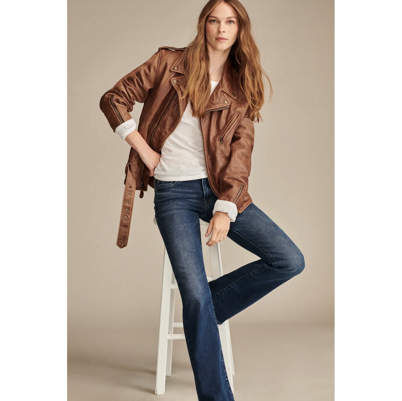 美系中产单宁LB深蓝色中腰靴形裤