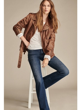 美系复古单宁LB 女款 sweet深蓝色做旧中腰靴形牛仔裤