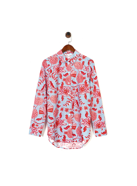 巴黎设计师EQ 女款 复古花卉印花翻领长袖衬衫 三款