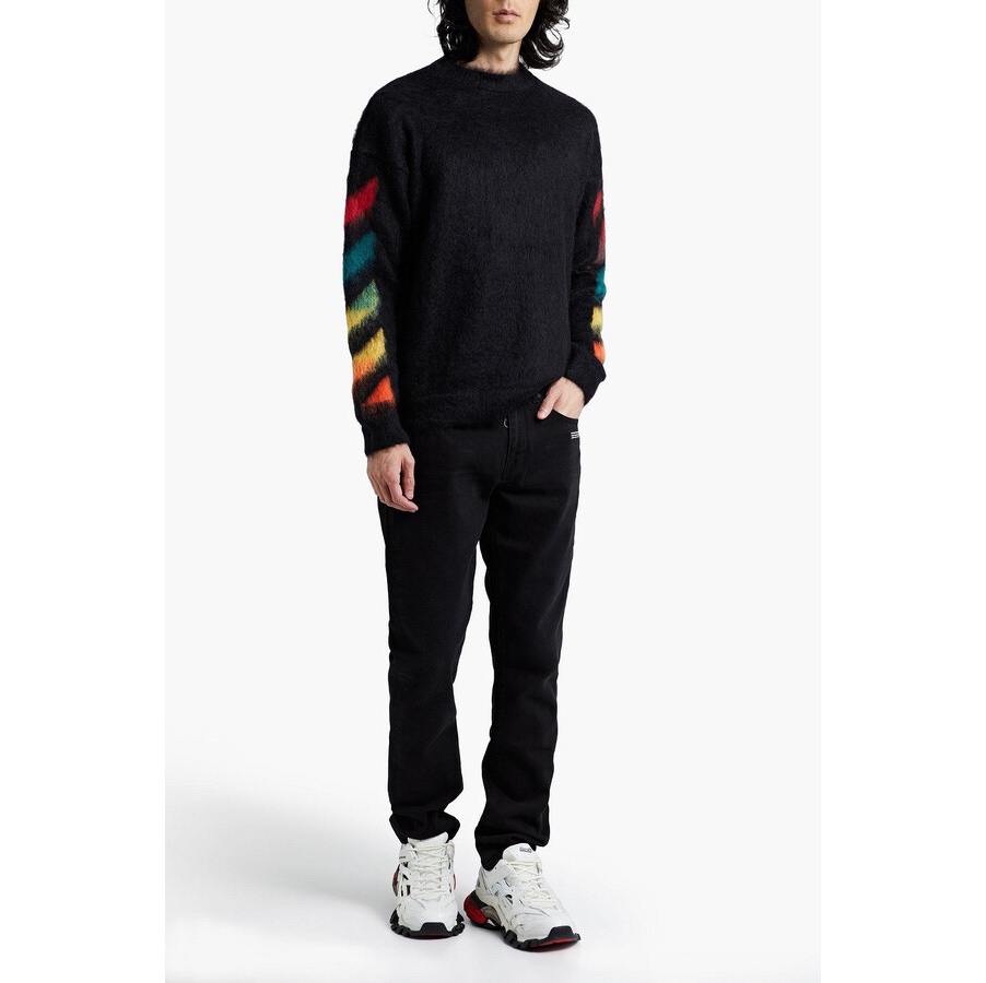 美式街头OFF拉绒彩色斜杠毛衣