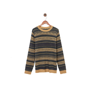 贸易公司样衣 男款 100%羊毛 复古费尔岛提花圆领套头针织衫毛衣