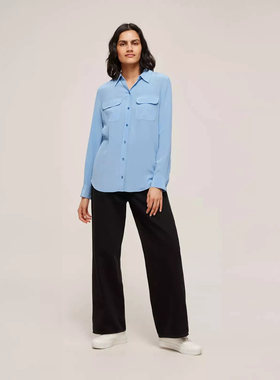 巴黎设计师EQ 女款 经典修身翻领口袋长袖衬衫 两色