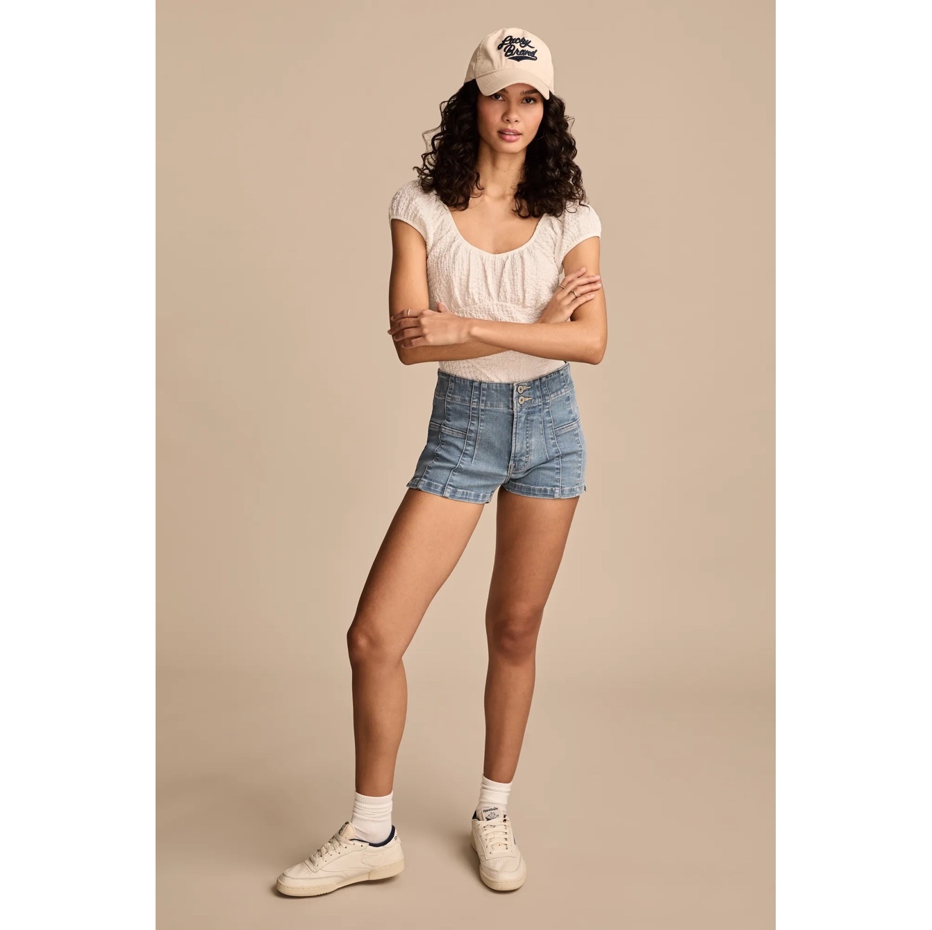 美系中产LB裁剪高腰修身牛仔短裤