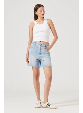 澳大利亚设计师R0lla's 女款 90s浅蓝色舒适直筒牛仔毛边短裤