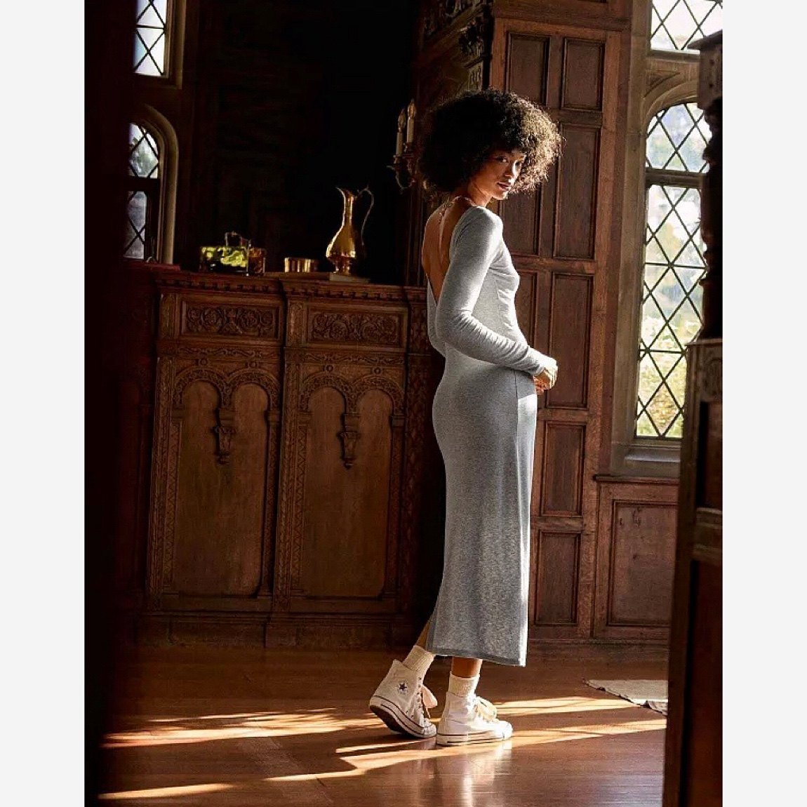 美系小众AE 女款 垂感舒适露背针织长袖连衣裙,女装/女士精品,连衣裙,淘宝优惠券,粉丝福利购,淘宝优惠卷