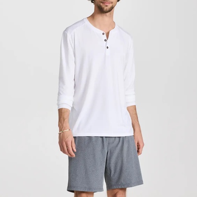 休闲舒适亨利领长袖T恤