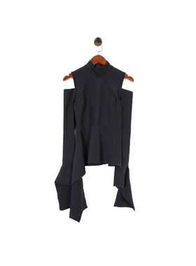 美系轻奢@lexis Alia 立领露肩不规则飘带长袖上衣 两色