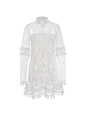 美系轻奢@lexis 女款 619$ Callisto白色蕾丝镂空长袖连衣裙 礼服