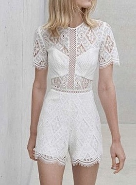 美系轻奢@lexis 女款 BRIAS 白色典雅蕾丝连体裤 短裤