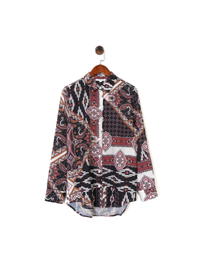 巴黎设计师EQ 女款 复古图案/花卉印花翻领长袖衬衫 两款