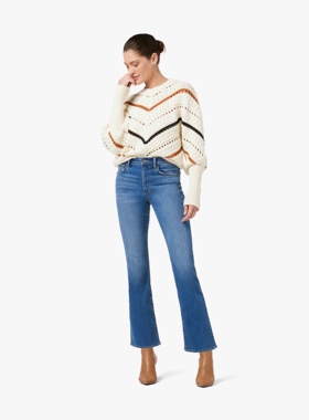 洛杉矶轻奢j*e's 女款 CALLIE深蓝色水洗裁剪高腰靴形牛仔裤