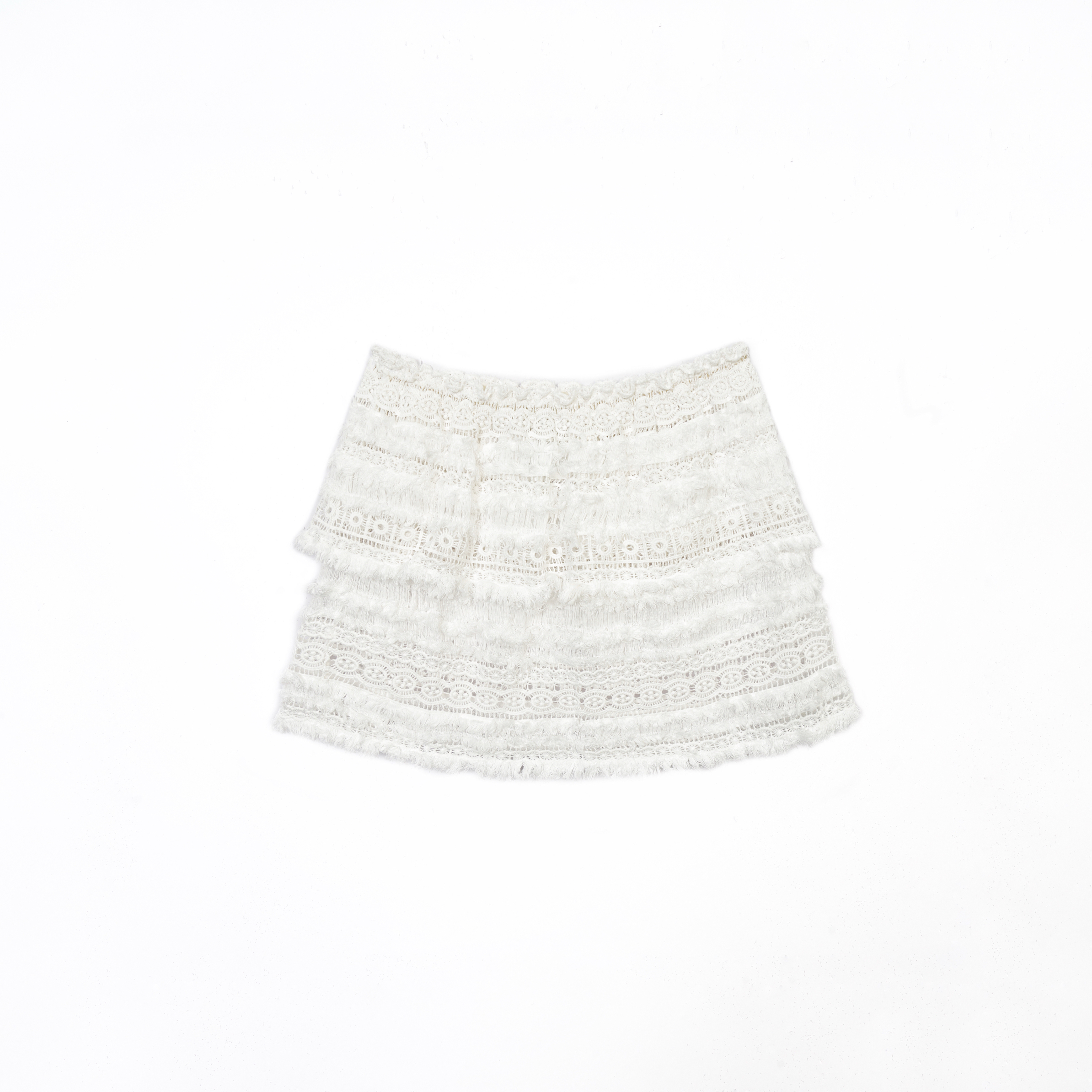 美系@lexis白色蕾丝流苏半身裙
