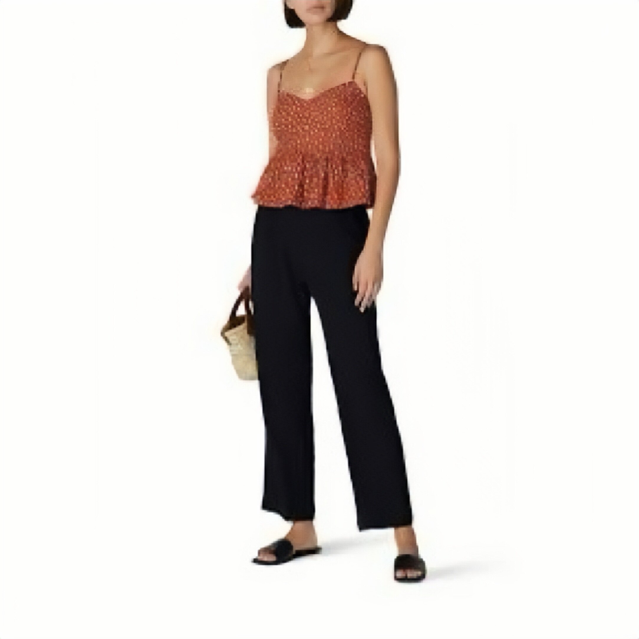 美系AP纯色/印花V领高腰裙摆吊带