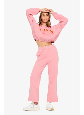 澳洲休闲运动TH* UP 棉质 Magique粉色抓绒松紧腰运动九分裤