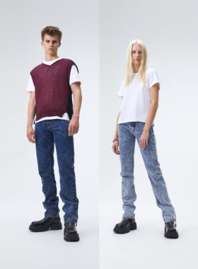 无性别 北欧高街EY*YS Cypress Stone 蓝色雪花水洗直筒牛仔裤