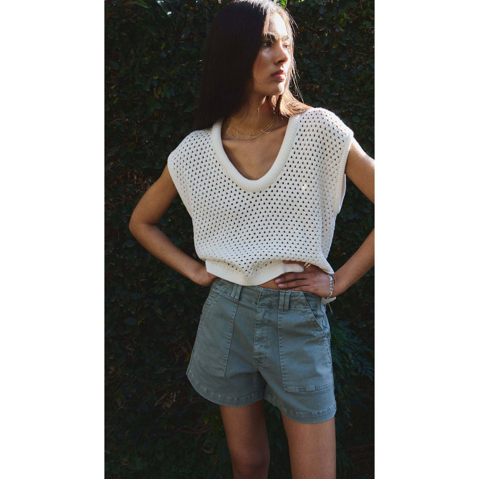 洛杉矶设计师PD 女款 128$ 复古水洗做旧弹力高腰直筒休闲裤短裤,女装/女士精品,牛仔裤,淘宝优惠券,粉丝福利购,淘宝优惠卷