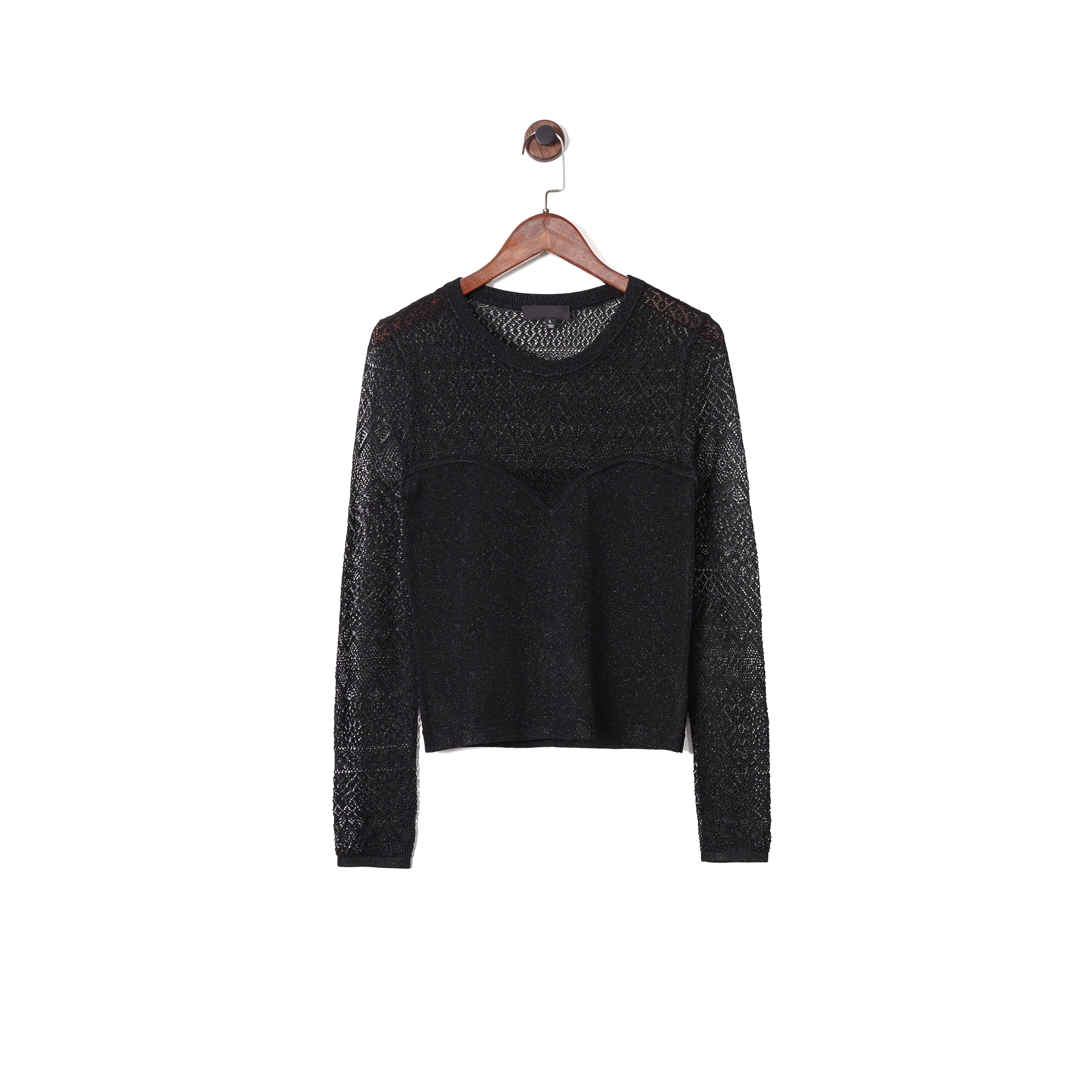 纽约高端1ntermix 醋酸面料 公价$228 黑色 亮丝镂空长袖针织衫,女装/女士精品,毛针织衫,淘宝优惠券,粉丝福利购,淘宝优惠卷