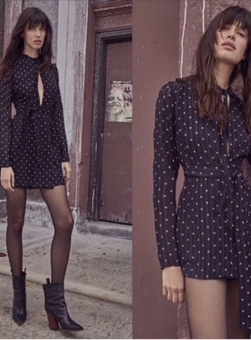 美系轻奢@lexis 女款 LEILA 波点印花百褶长袖连衣裙