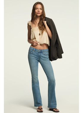 美系复古单宁LB 女款 高弹  sweet蓝色水洗中腰修身靴形牛仔裤