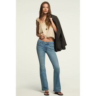 美系复古单宁LB 女款 高弹  sweet蓝色水洗中腰修身靴形牛仔裤