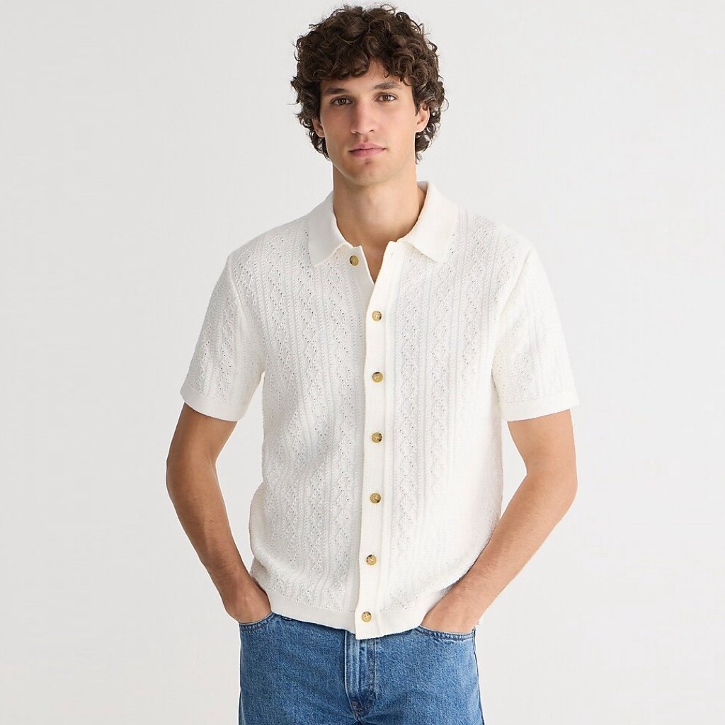 美系J棉质镂空针织短袖Polo衫