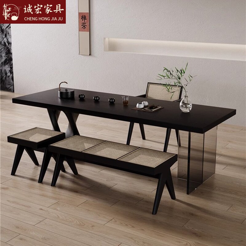 诚宏侘寂风全实木茶桌椅组合一桌五椅家用大板茶桌全套办公泡茶