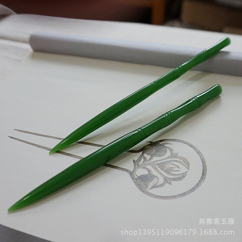 和田玉碧玉簪子 菠菜绿玉石竹节发簪 外蒙料盘发玉发簪汉服配饰