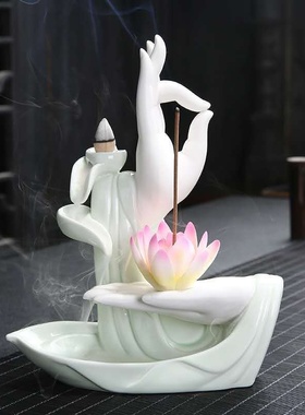 创意紫砂大号佛手倒流香炉玄关倒流香炉家居陶瓷香薰炉摆件檀