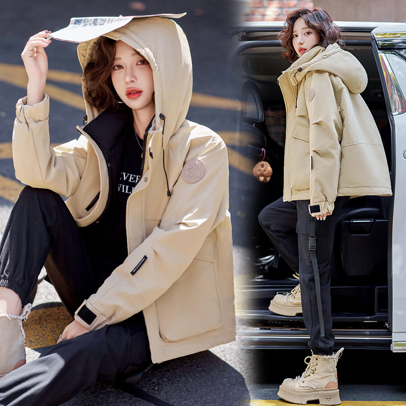 正品牌白鸭绒羽绒服冲锋衣连帽舒适保暖短款户外加厚情侣派克外套