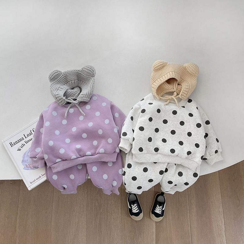秋冬男女童套装宝宝洋气儿童个性潮牌韩版波点卫衣加绒加厚运动裤