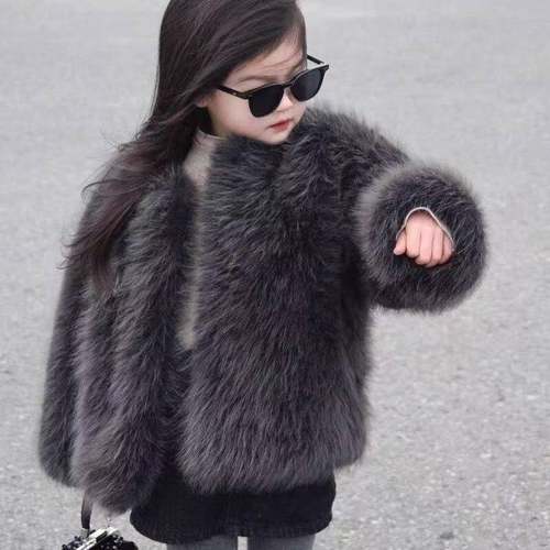 环保狐狸毛皮草外套新款2025秋冬女童时尚洋气儿童百搭短款毛大衣