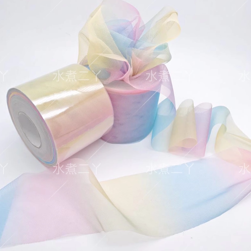 亮丝方格彩虹渐变网纱