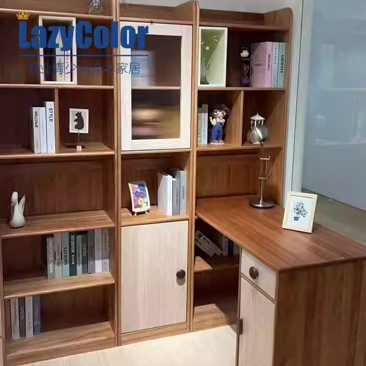实木儿童书柜书架开放书架储物架书柜桌搭台转角书桌木蜡油环保