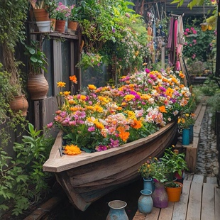 户外仿真花艺复古花船装饰景区网红打卡拍照道具木船花船造景装饰