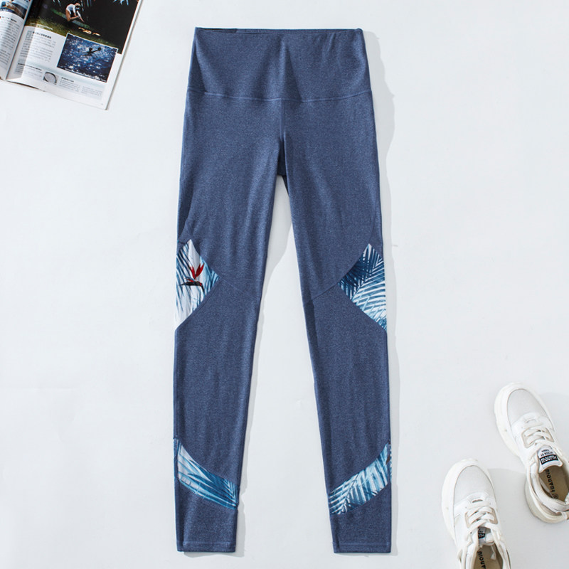 外贸瑜珈运动长裤2024春夏季新款高腰速干网纱印花性感休闲健身裤