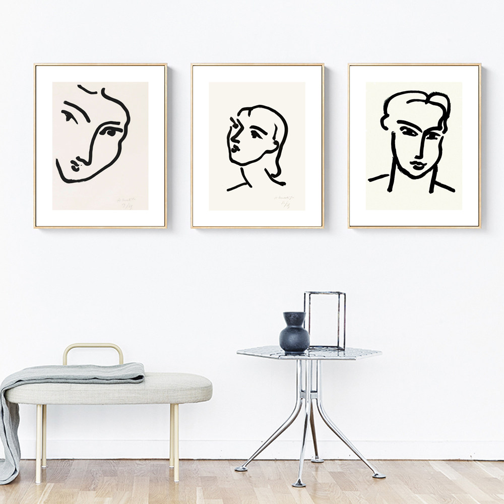 henri matisse 线条黑白装饰画极简现代简约北欧女人物速写小众画