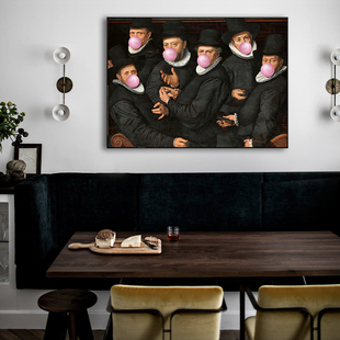 恶搞文艺复古怀旧装饰画世界名画独家设计民宿挂画酒店艺术墙壁画