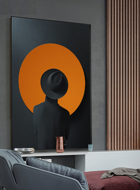 黑橙色装饰画轻奢样板房书房现代画艺术油画人物抽象挂画沙发墙画