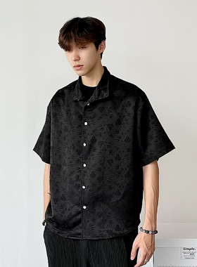 WESSK新中式竹子cleanfit暗纹设计质感休闲中性国风夏季短袖衬衫