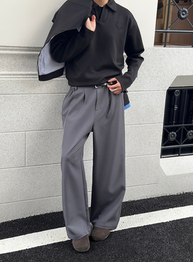 WESSKTR立体双褶位A字型宽松垂感休闲通勤基础西裤休闲裤