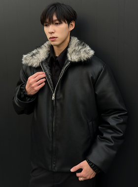 WESSK24秋冬银环雕皮衣棉服可拆卸毛领加厚高级感夹克男女同款