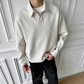 休闲v领男加绒长袖 WESSK老钱风polo衫 麦穗慵懒cleanfit春秋季 衬衣