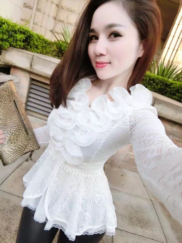 2018秋季新款女装V领上衣立体花朵蕾丝衫长袖修身收腰韩版打底衫|msdalam kategori Butik wanita / wanita, baju lace/baju chiffon - dari Buy2taobao.com untuk memberikan perkhidmatan ejen Taobao profesional membeli