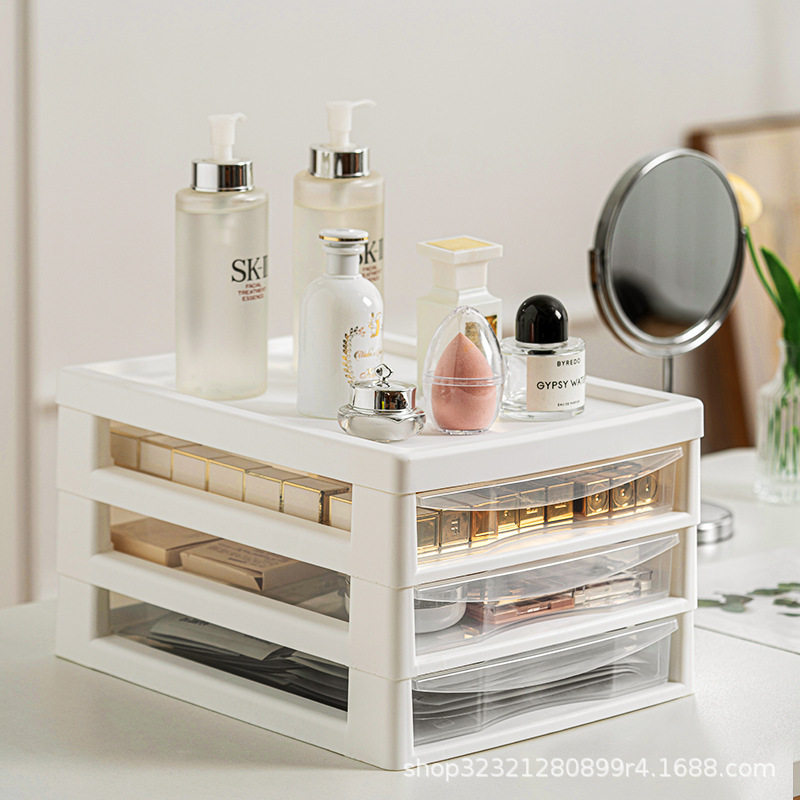 桌面多层收纳盒家用抽屉式置物架透明化妆品架防尘文具文件整理箱