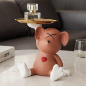 创意暴力熊托盘摆件轻奢可爱家用客厅茶几摆设果盘钥匙收纳装 饰品