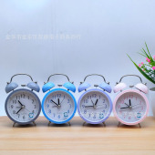 新品 创意简约小清新儿童闹钟学生金属打铃闹钟静音床头带夜灯闹表