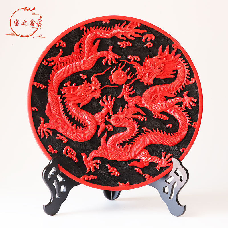 漆雕摆盘精品 漆器工艺品 摆件 赏盘 商务纪念品乔迁礼品风景漆器