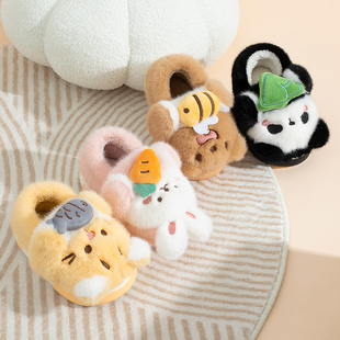 儿童棉拖鞋男童冬季卡通可爱立体小熊公仔女童保暖宝宝包跟棉鞋